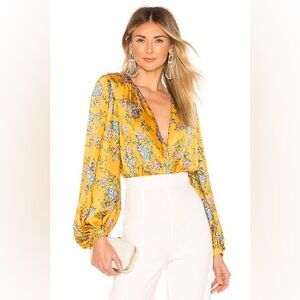 Bronx and Banco Hannah Blouse Bodysuit in Yellow Floral Size Small 4 NEW